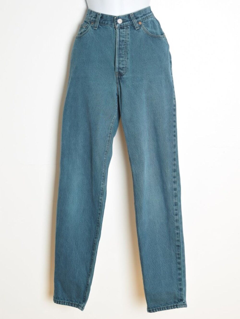 vintage 90s jeans LEVIS teal high waist rise dyed teal tapered leg mom jeans M